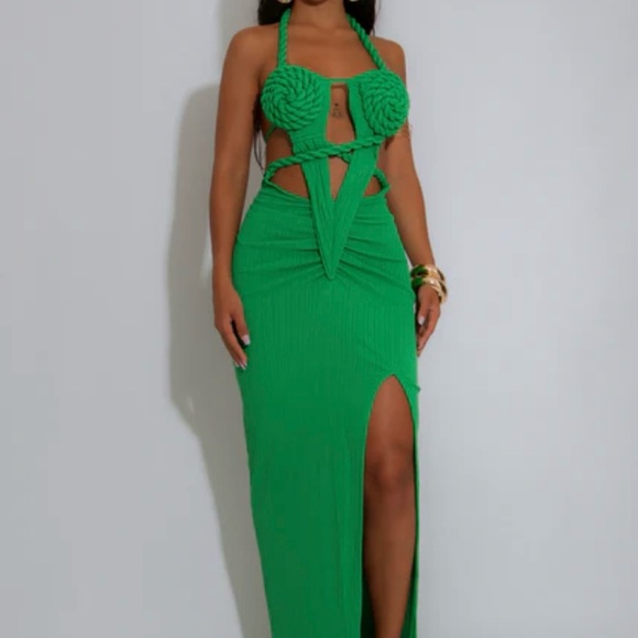 Uptown Gal Dresses & Skirts - Green Halter Rope Maxi Dress